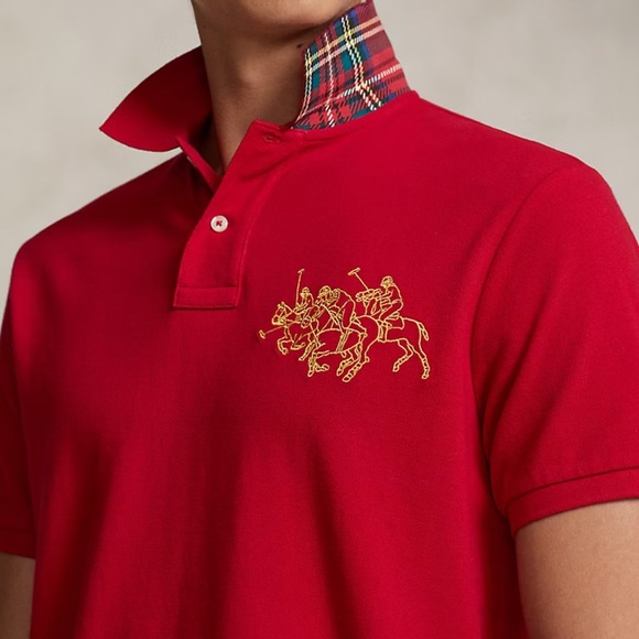 Polo Ralph Lauren Men’s Red Polo Shirt Triple Pony Plaid Under Collar Sz 3XB NWT - Picture 1 of 12